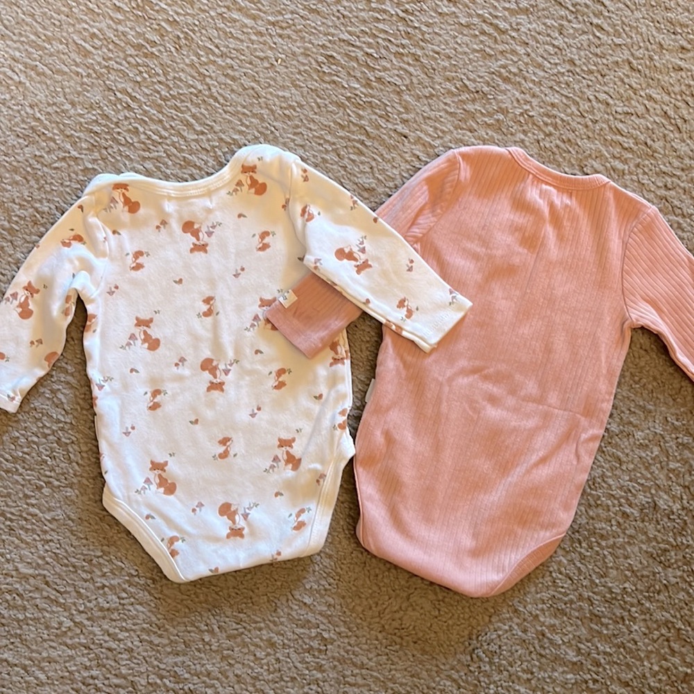 Rabbit Bear Ribbed Knit Pink Button Down Onesie + Fox Graphic Print Long Sleeve - Picture 8 of 8